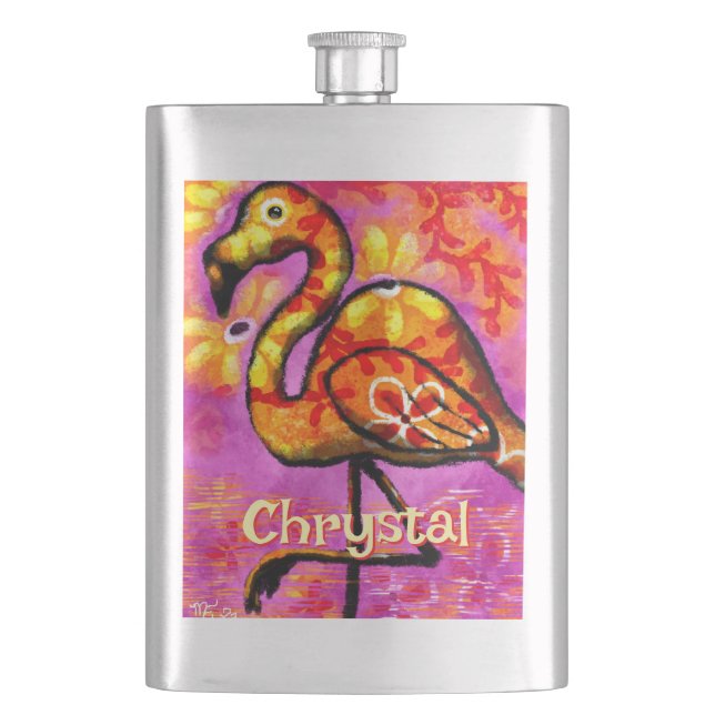  Whimsical Abstract Flamingo Bird Personalised Hip Flask (Front)