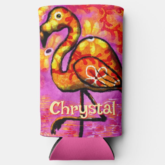  Whimsical Abstract Flamingo Bird Personalised Seltzer Can Cooler (Front)