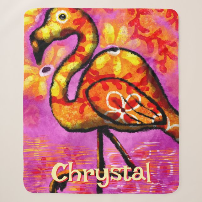  Whimsical Abstract Flamingo Bird Personalised Sherpa Blanket (Front)