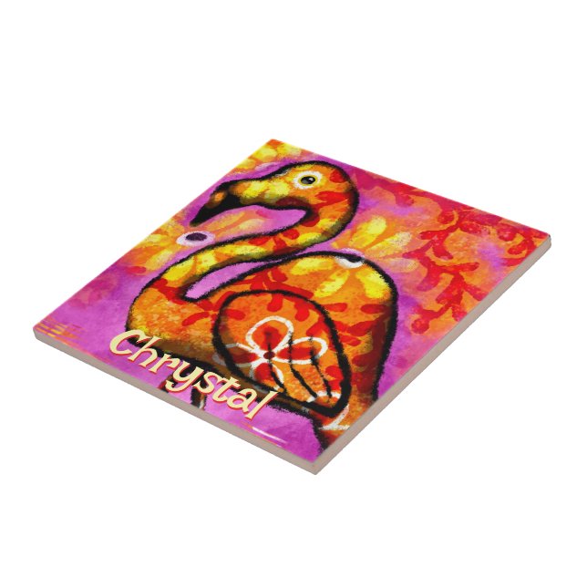  Whimsical Abstract Flamingo Bird Personalised Tile (Side)