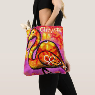 Whimsical Abstract Flamingo Bird Personalised Tote Bag