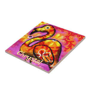 Whimsical Abstract Flamingo Bird Personalized Tile