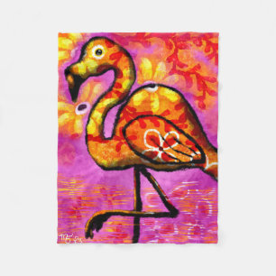 Whimsical Abstract Flamingo Floral Orange Yellow Fleece Blanket
