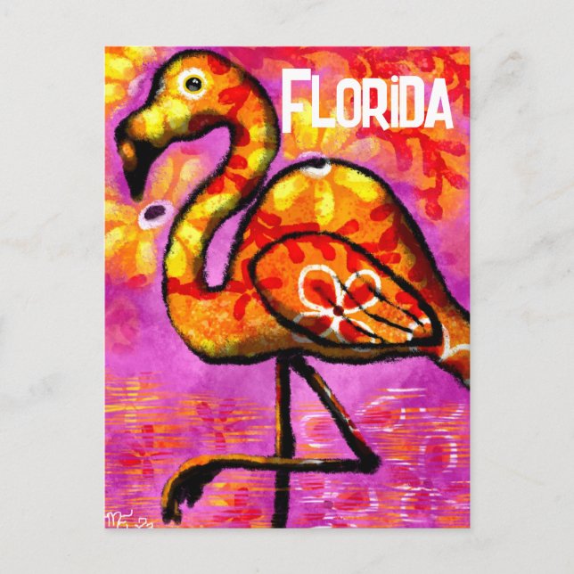 Whimsical Abstract Flamingo Pink Orange Floral Postcard (Front)