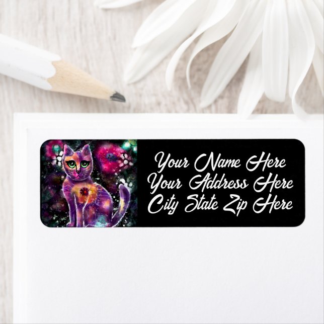 Whimsical Abstract Floral Kitty Cat Return Address (Insitu)
