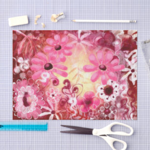 Whimsical Abstract Floral Pink Red Decoupage Tissue Paper
