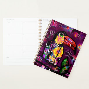 Whimsical Abstract Floral Toucan Bird Purple Planner