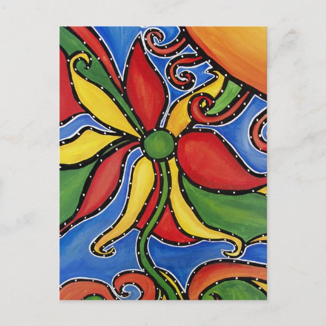 Whimsical Abstract Flower Colourful Art Postcard (Front)