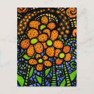 Whimsical Abstract Flowers Colourful Art Postcard