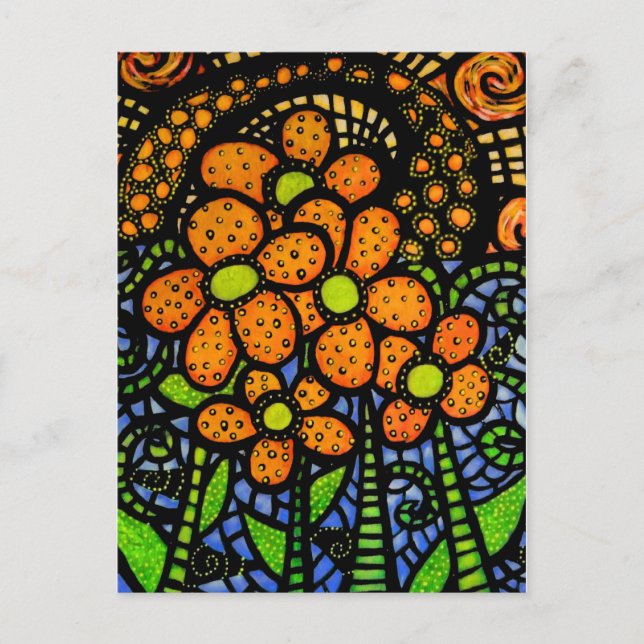 Whimsical Abstract Flowers Colourful Art Postcard (Front)
