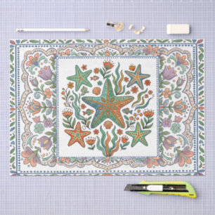 Whimsical Abstract Folk Art Floral Starfish Tissue Paper