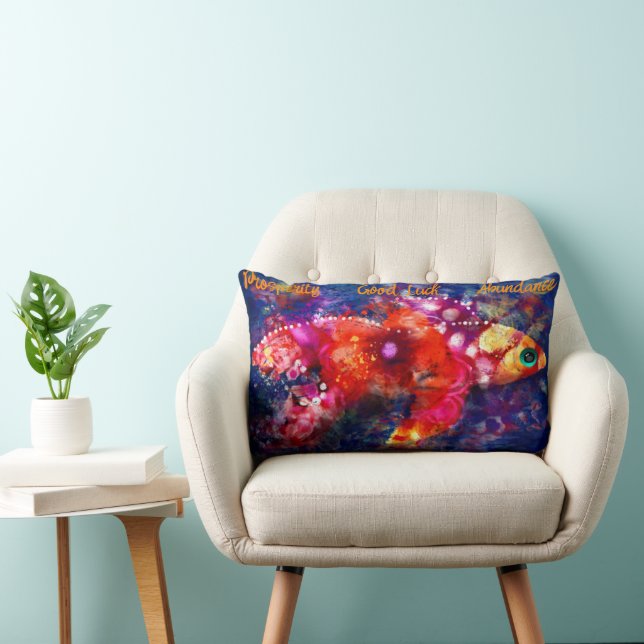 Whimsical Abstract Goldfish Purple Orange Pink Lumbar Cushion (Chair)