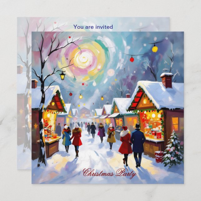 Whimsical Abstract Holiday Market Christmas Party Invitation (Front/Back)