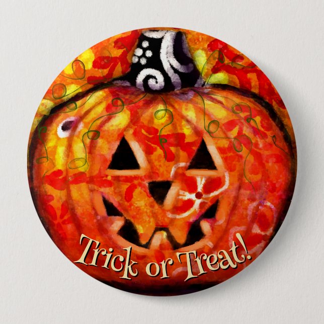 Whimsical Abstract Jack O Lantern Personalised 10 Cm Round Badge (Front)
