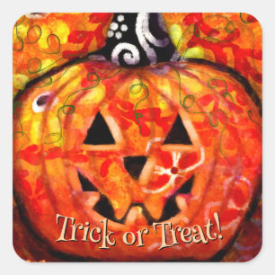 Whimsical Abstract Jack O Lantern Personalised Square Sticker