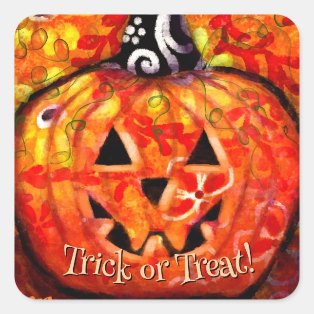 Whimsical Abstract Jack O Lantern Personalised Square Sticker (Front)