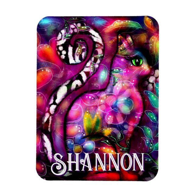 Whimsical Abstract Kitty Cat Floral Personalised Magnet (Vertical)