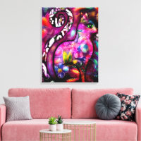 Whimsical Abstract Kitty Cat Floral Red Green Pink