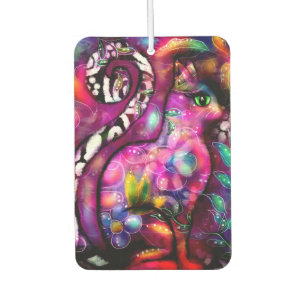 Whimsical Abstract Kitty Cat Floral Red Green Pink Car Air Freshener