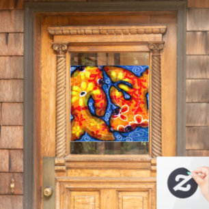 Whimsical Abstract Koi Goldfish Orange Blue Floral Window Cling