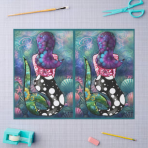 Whimsical Abstract Mermaid Nautical Teal Decoupage Tissue Paper