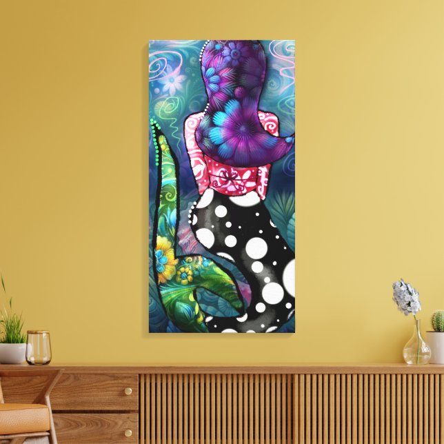 Whimsical Abstract Mermaid Nautical Teal Seashells Canvas Print (Insitu(LivingRoom))