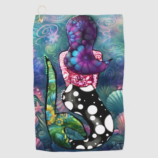 Whimsical Abstract Mermaid Nautical Teal Seashells Golf Towel (Front)
