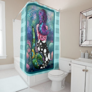 Whimsical Abstract Mermaid Nautical Teal Seashells Shower Curtain