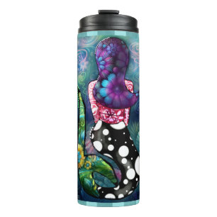 Whimsical Abstract Mermaid Nautical Teal Seashells Thermal Tumbler