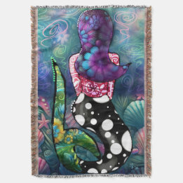Whimsical Abstract Mermaid Nautical Teal Seashells Throw Blanket