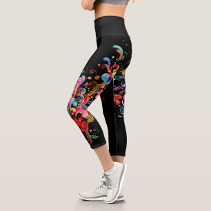 Whimsical Abstract Multicolor Capri Leggings