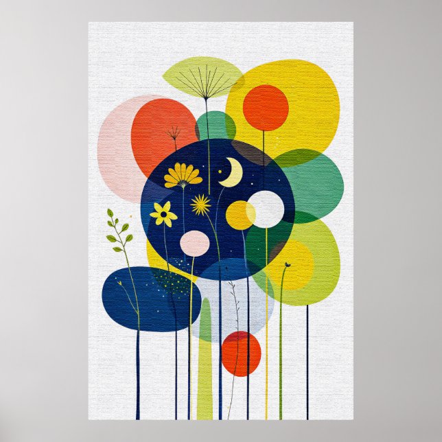 Whimsical Abstract Night Garden Mid Century Boho Poster (Front)