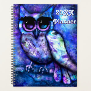 Whimsical Abstract Owl Big-Eyed Blue Purple Planner