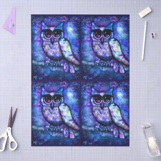 Whimsical Abstract Owl Big-Eyed Decoupage Tissue Paper (Craft)