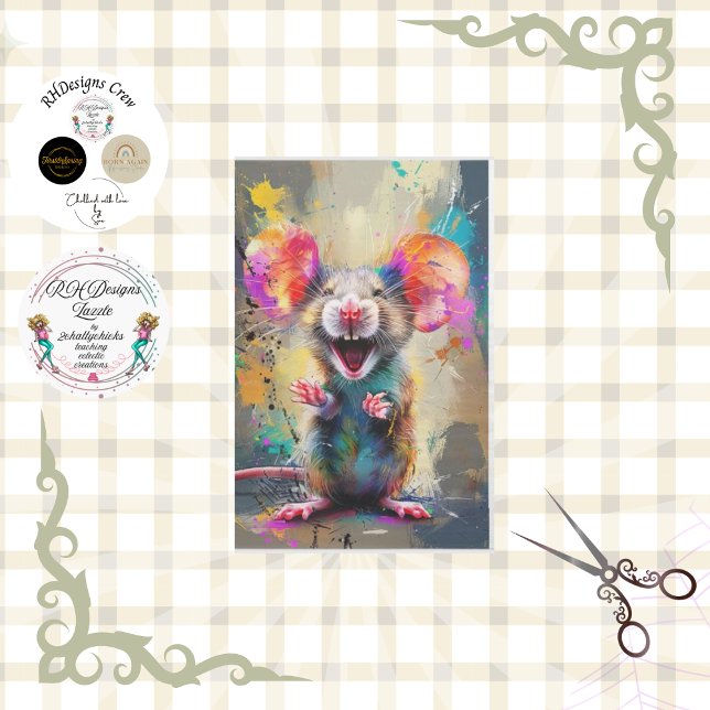 Whimsical Abstract Painted Mouse Decoupage  Tissue Paper (Creator Uploaded)