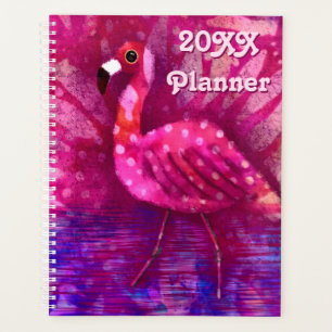 Whimsical Abstract Pink Flamingo Green Purple Planner