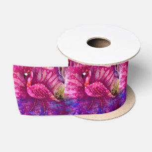 Whimsical Abstract Pink Flamingo Personalised Satin Ribbon