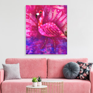 Whimsical Abstract Pink Flamingo Tropical Canvas Print
