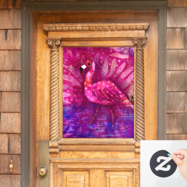 Whimsical Abstract Pink Flamingo Tropical Window Cling (Home Door)