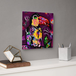 Whimsical Abstract Toucan Bird Floral Colourful Square Wall Clock