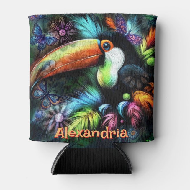 Whimsical Abstract Toucan Bird Personalised Can Cooler (Front)