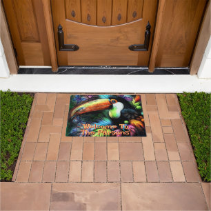 Whimsical Abstract Toucan Bird Personalised Doormat