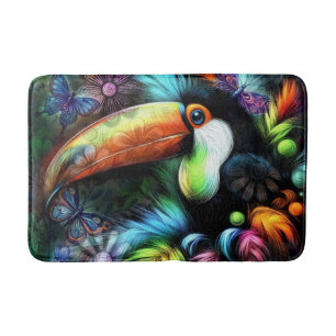 Whimsical Abstract Toucan Bird Toucans Teal Orange Bath Mat