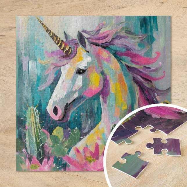 Whimsical Abstract Unicorn and Succulents Jigsaw Puzzle (Creator Uploaded)