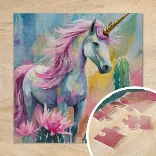 Whimsical Abstract Unicorn and Succulents Jigsaw Puzzle