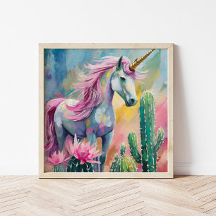 Whimsical Abstract Unicorn and Succulents Poster