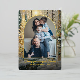 Whimsical Abstract Winter Wonderland Art Gold Foil Holiday Card