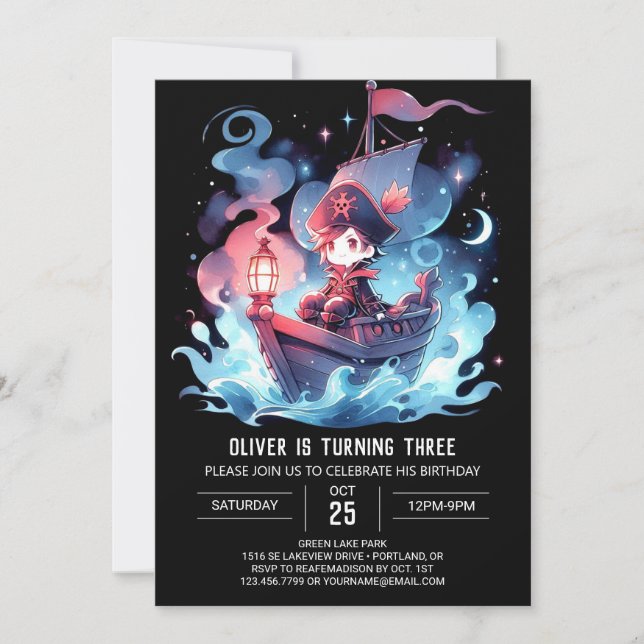 Whimsical Adorable Pirate Birthday Invitation (Front)