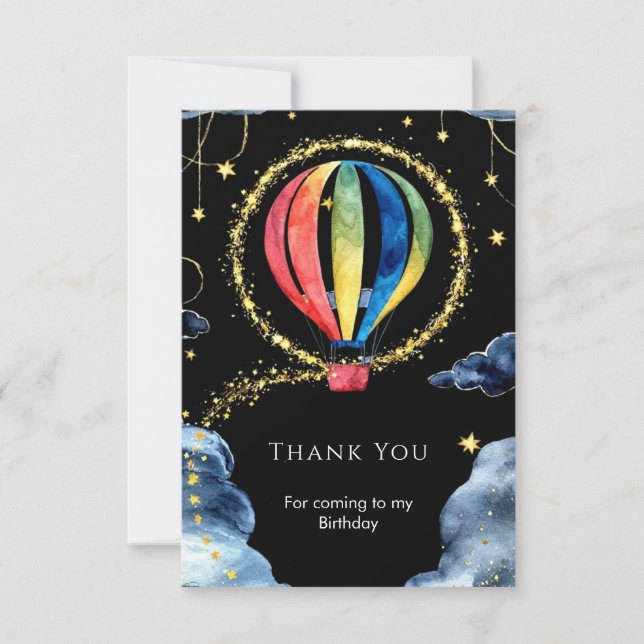 Whimsical Adventure Hot Air Balloon Birthday Thank You Card (Front)
