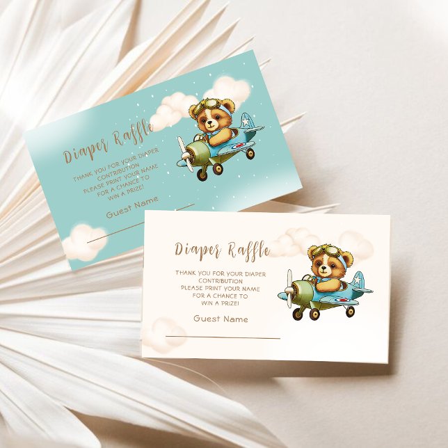 Whimsical Aeroplane Cute Teddy Bear Diaper Raffle Enclosure Card (Whimsical Airplane Cute Teddy Bear Diaper Raffle E Enclosure Card)